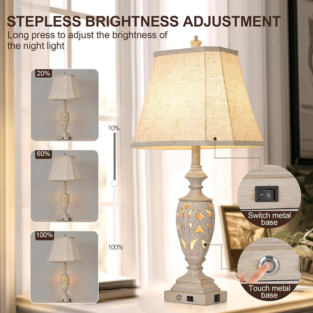 AIDENOEY 29.5" Table Lamp Set of 2 with Nightlight, Separate Touch Switch
