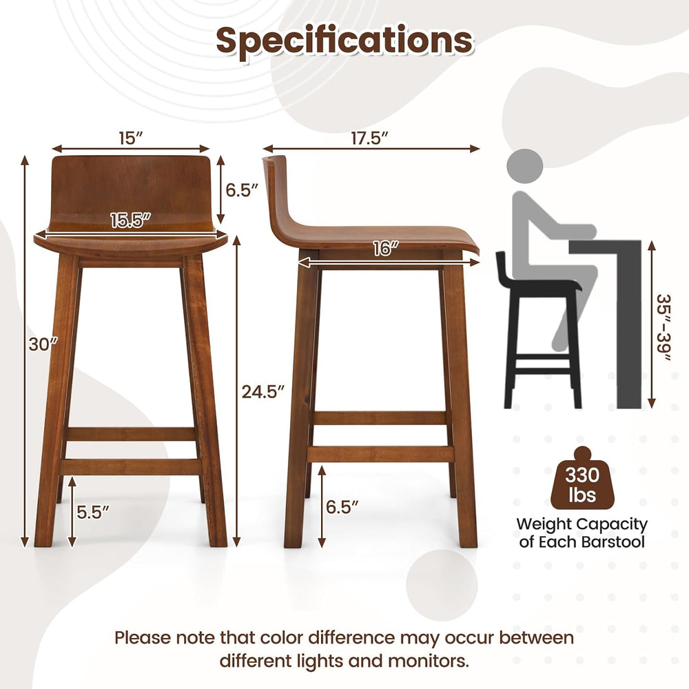 COSTWAY 24.5-inch Solid Wood Bar Stools Set of 4 for Kitchen Island, Brown
