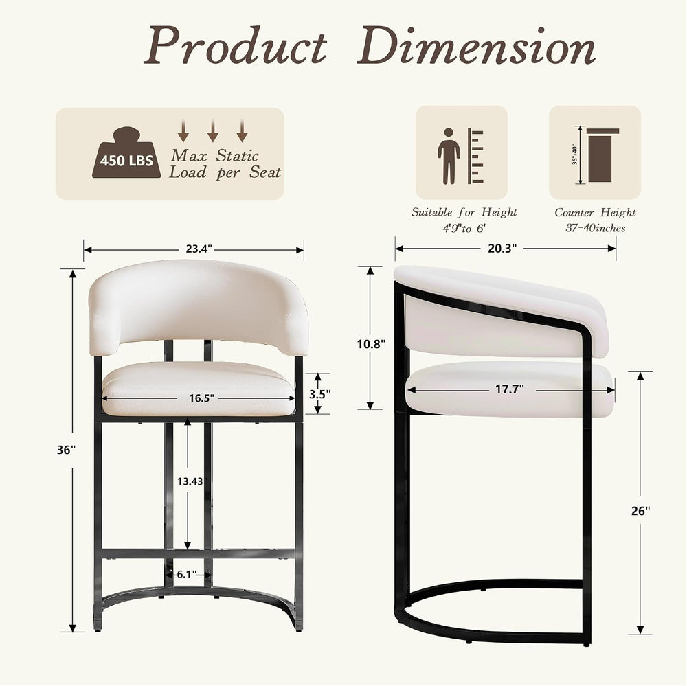 Modern Counter Height Bar Stools Set of 2,PU Leather Upholstered Barrel Barst...