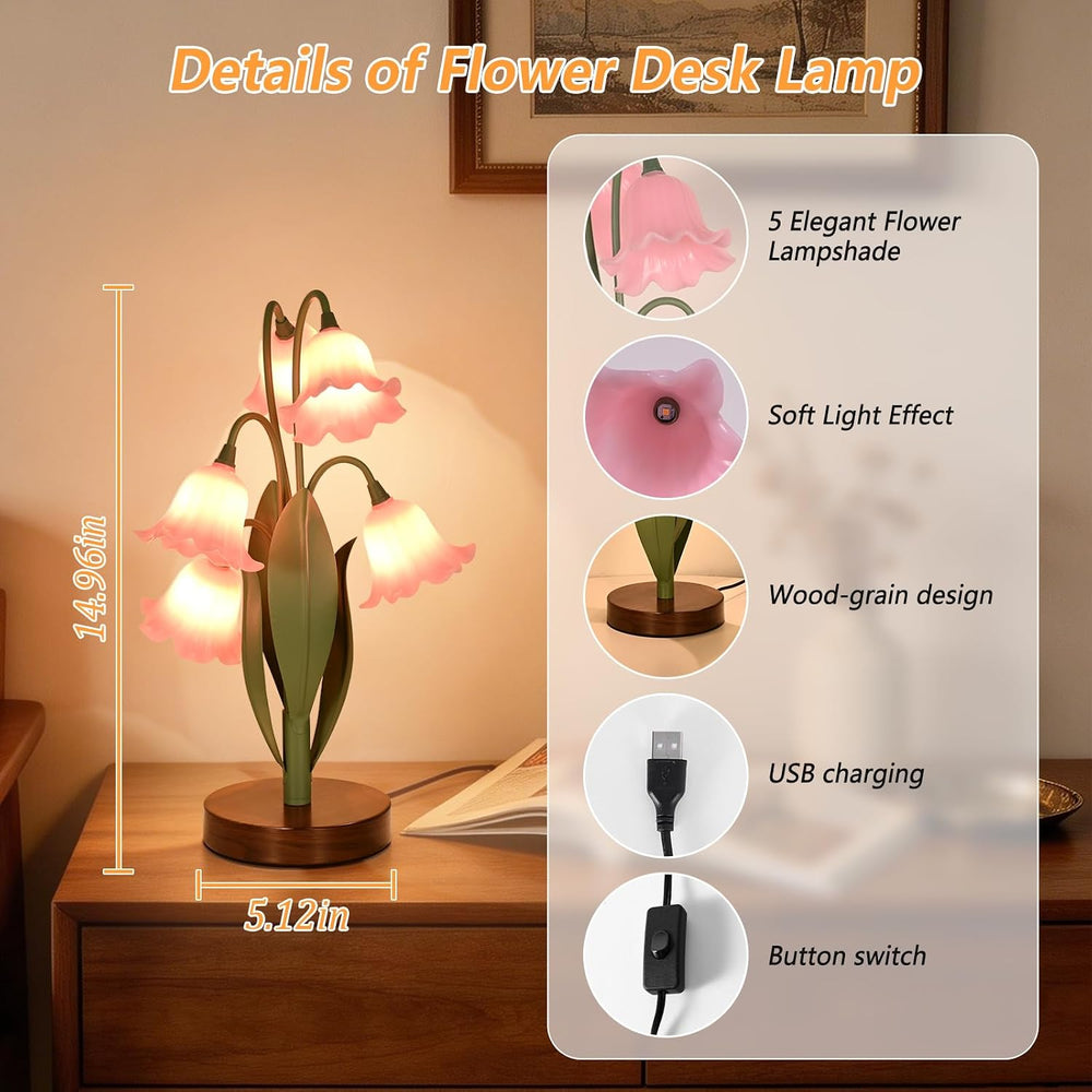 Flower Table Lamp for Bedroom, LED Cute Reading Light