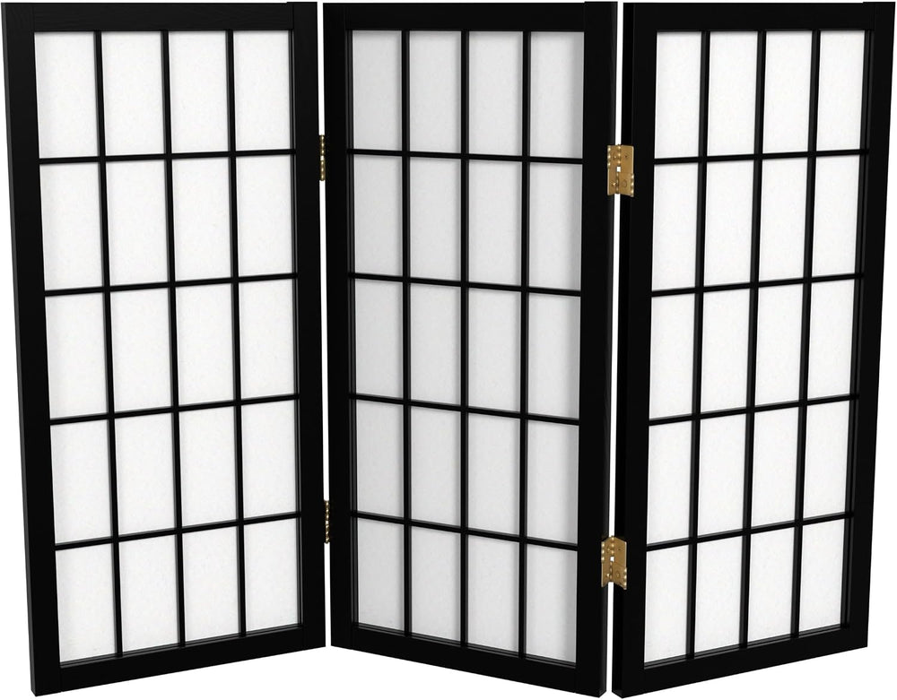 2 ft. Short Desktop Window Pane Shoji Screen - Black - 3 Panels