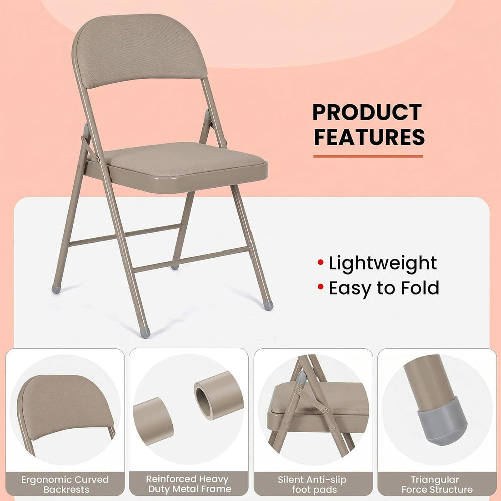 6 Pack Khaki Padded Folding Chairs with Cushion and Back