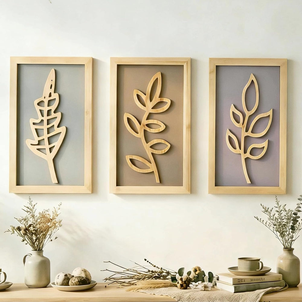 3D Framed Wall Art, Boho Wall Decor, Set of 3, Natural Wall Sculptures