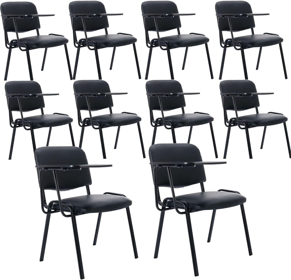 HNY Black Tablet Arm Chairs Set of 10, PU Comfort Office Waiting Room Guest N...