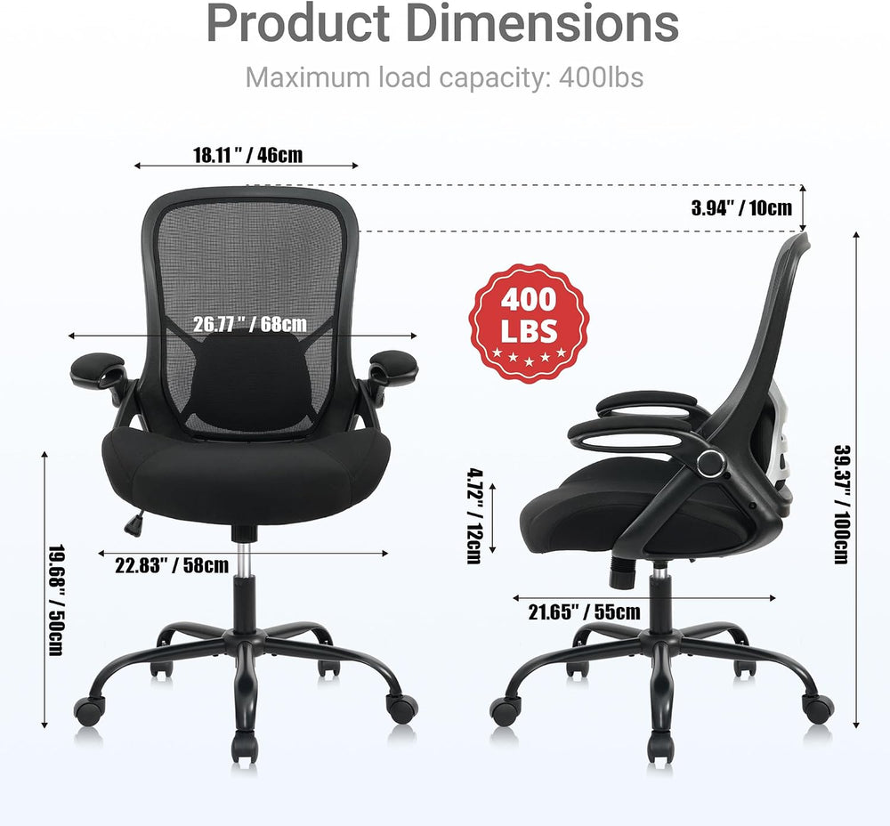 HYLONE 400lb Office Chair Big and Tall,Desk Chair with Lumbar Support,Black