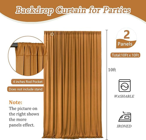 10 x 10 Feet Brown Backdrop Curtain for Partie, Background Curtains for Photoshoot, Birthday, Wedding, Halloween, Thanksgiving, Christmas Day, New Year Party Decorations 5Ft x 10Ft, 2 Panels