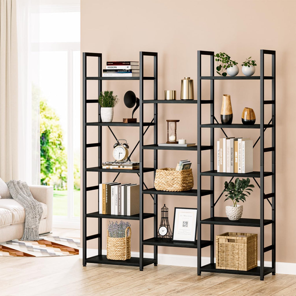numenn triple column 5 tier bookshelf with 14 showing dimensions
