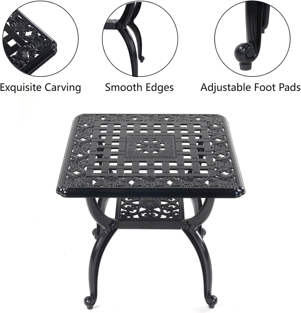 Mandolin Black Cast Aluminum Square Outdoor Patio Coffee End Table