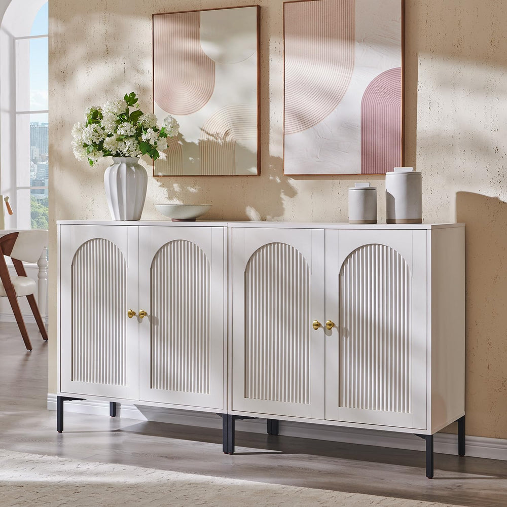 IFGET 61.75" W Modern Arched Sideboard Buffet Cabinet with Storage, White