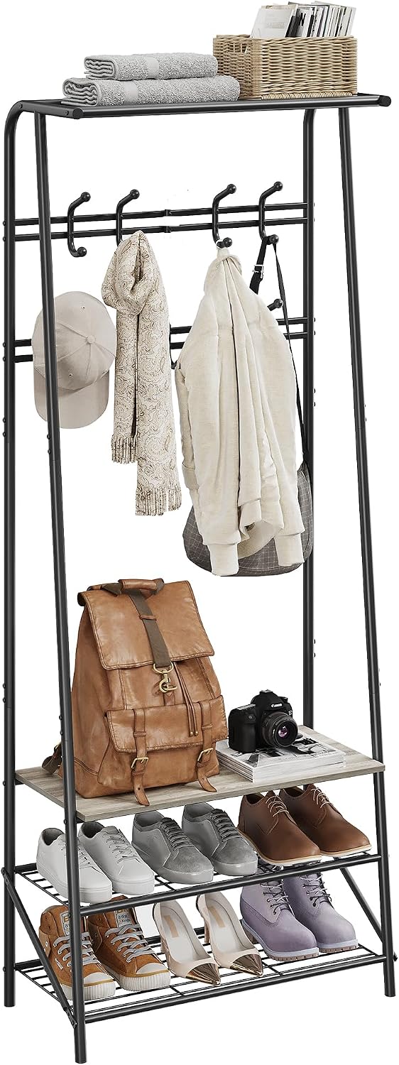 Amyove Coat Rack Shoe Bench with 8 Hooks, Hall Trees Entryway Bench with Stor...
