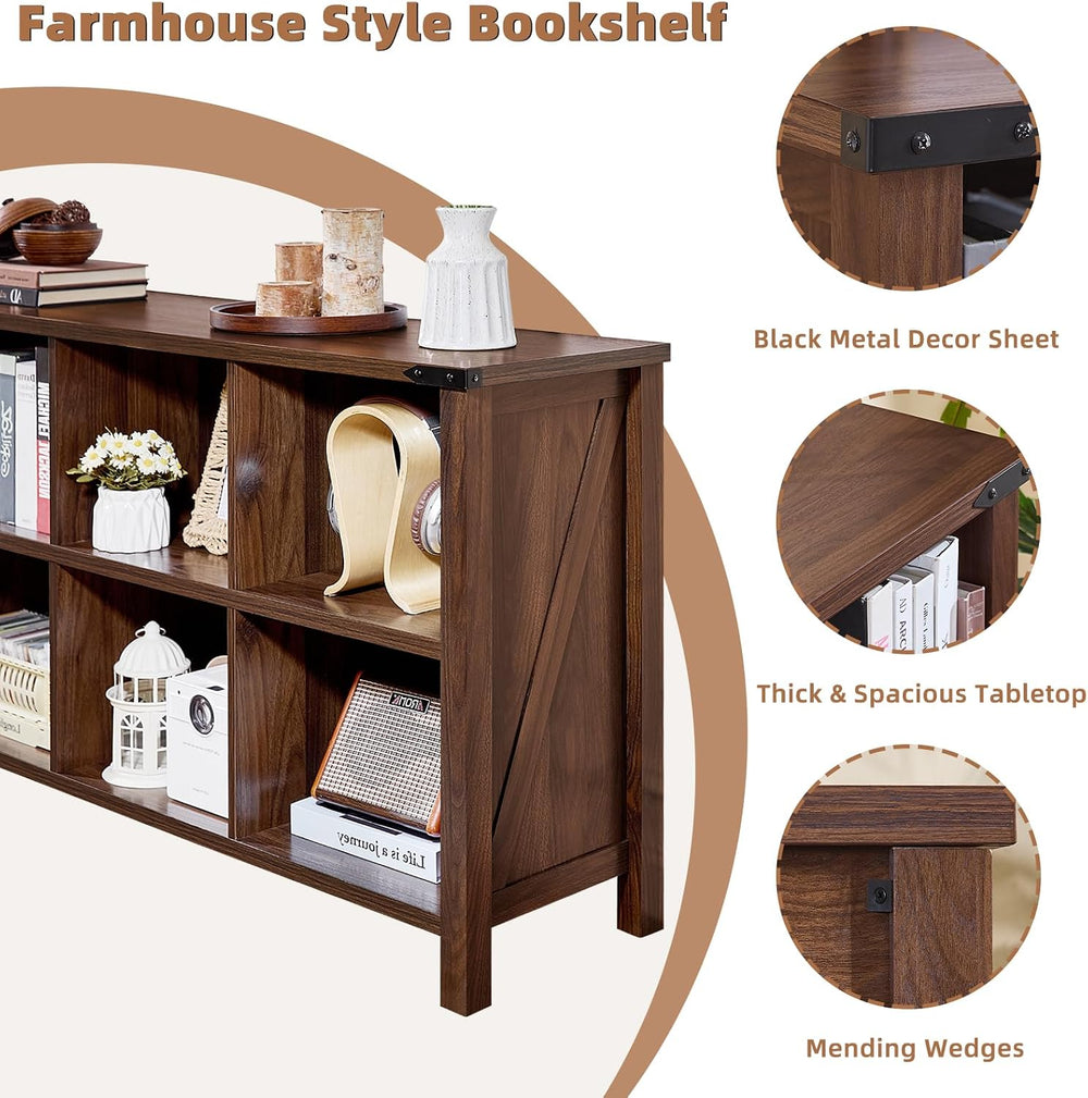 Joaxswe Farmhouse 6 Cube Book Shelf, Wood 3 Tier Storage Organizer Bookshelf,...