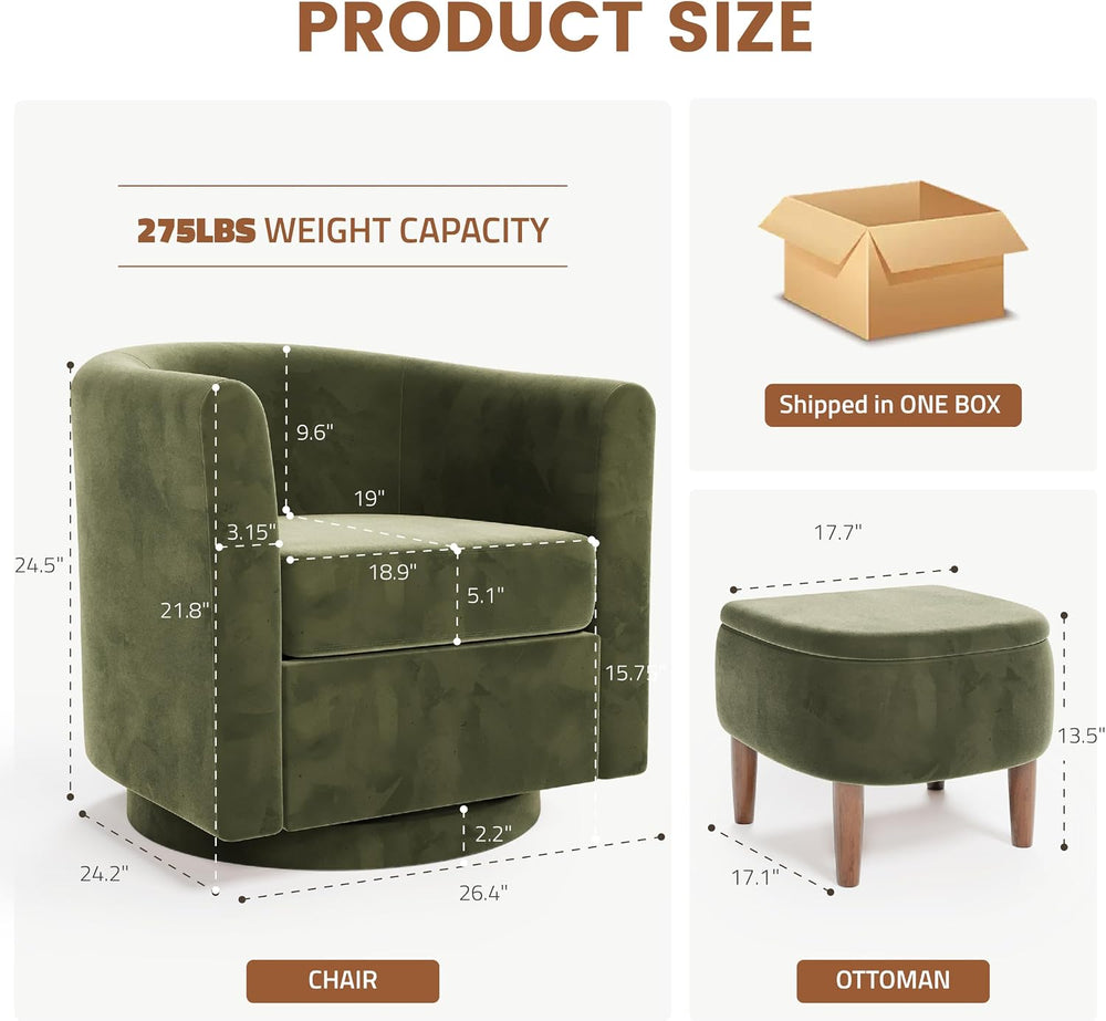 360° Swivel Accent Chair and Storage Ottoman Set