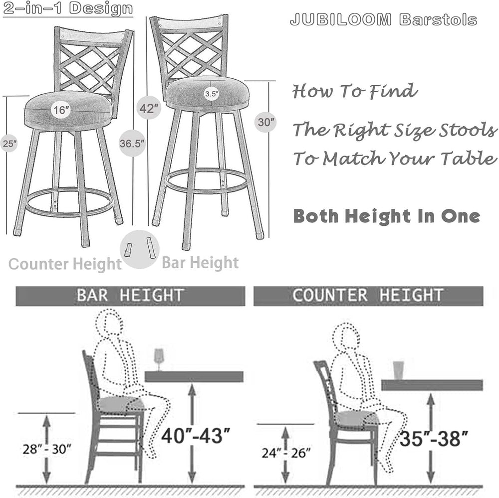 Farmhouse Swivel Bar Stools with Back Set of 2, (2-in-1) 25"/30" Ad...