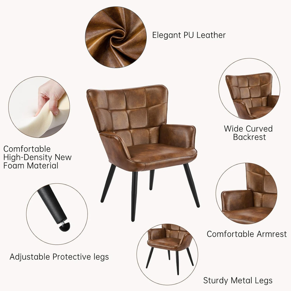 Furniliving PU Leather Armchair, Modern Mid Century Accent Chair with Backres...