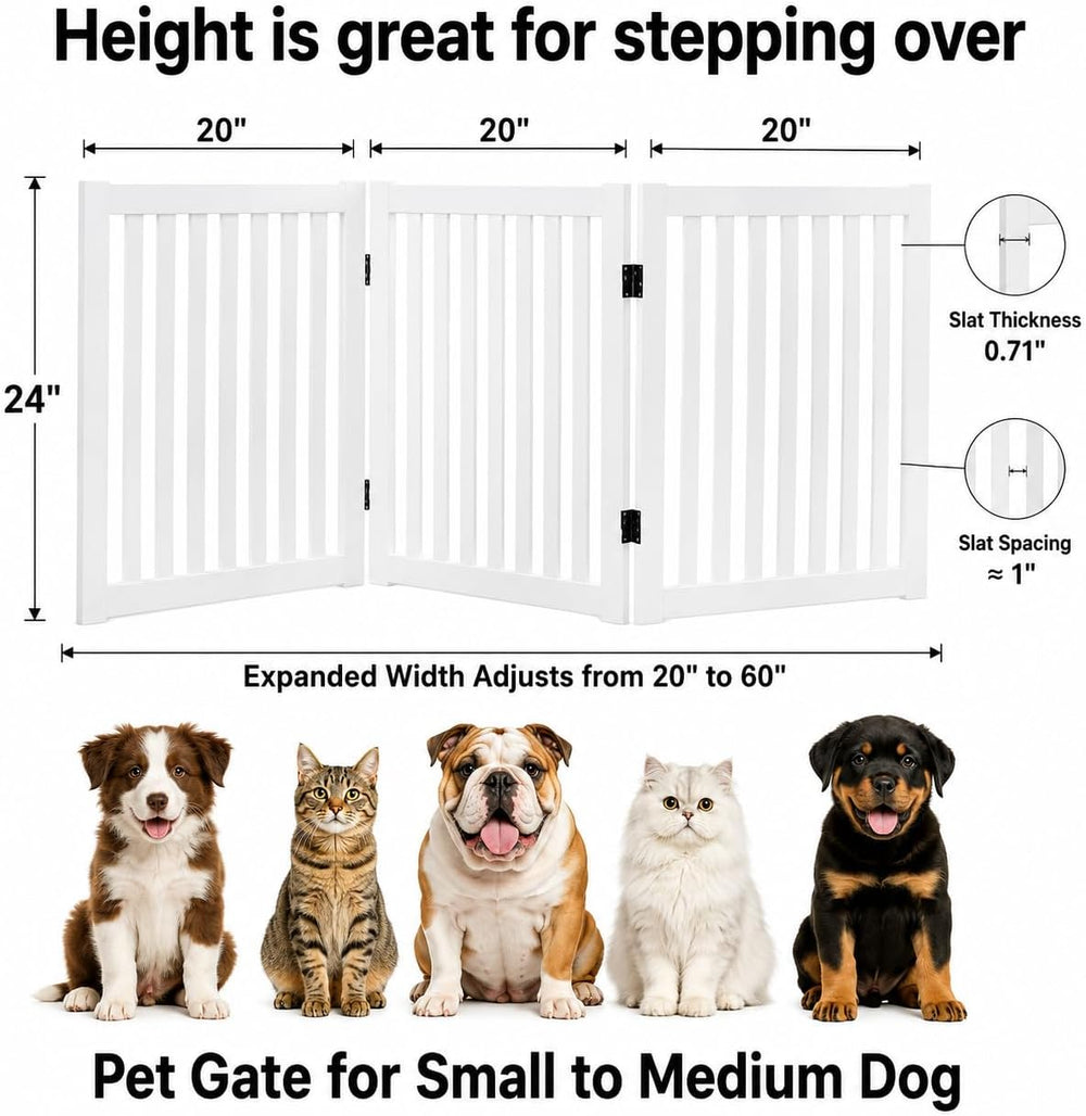 WELLAND 24" Freestanding Dog Gate, Foldable Wooden Pet Gate, 3 Panel, White