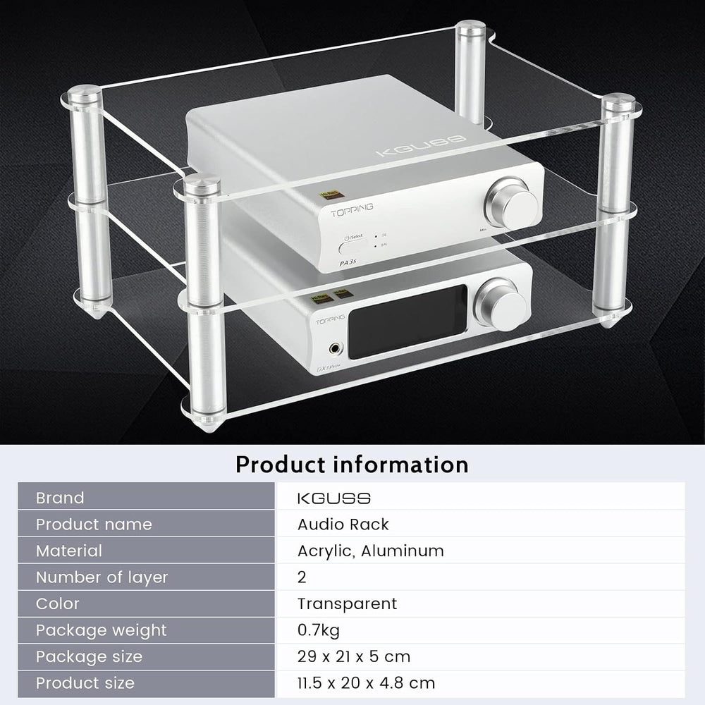 KGUSS Mini Audio Component Rack Acrylic 2-Layer Aluminium Holders Small Deskt...