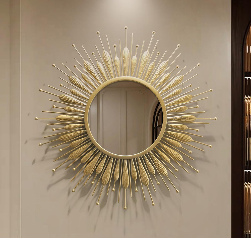 24" Sun Mirror Living Room Sunburst Gold Wall Mirror Flower Design