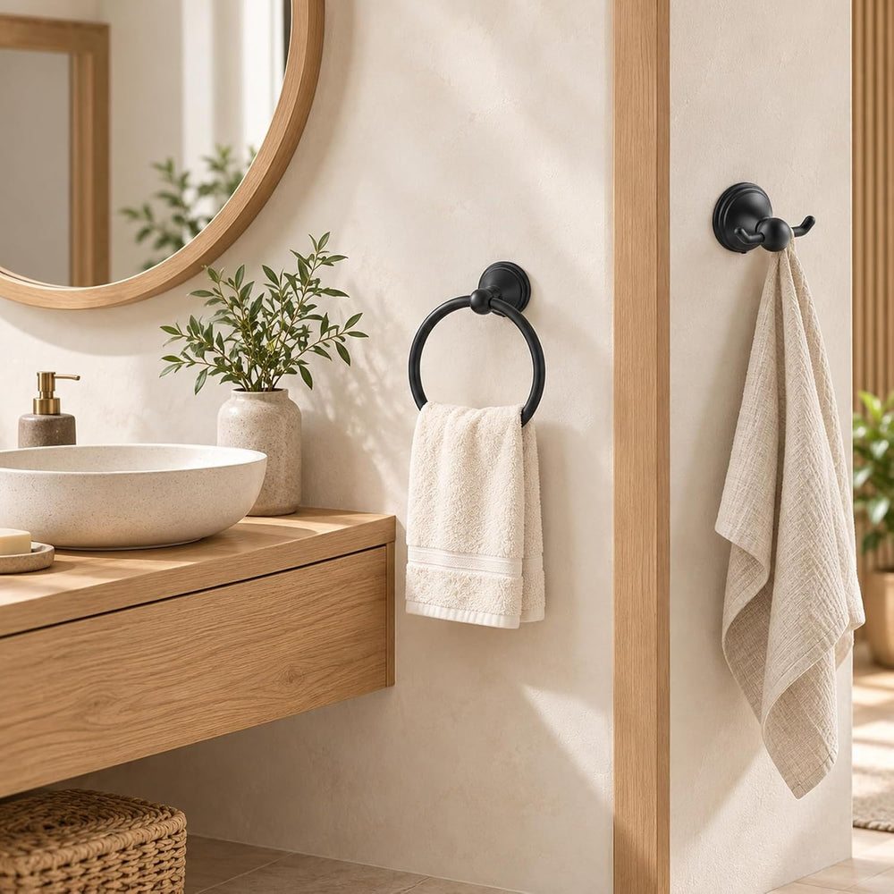 Newfun 8Pcs Matte Black Bathroom Accessories Set Towel Racks for Bathroom