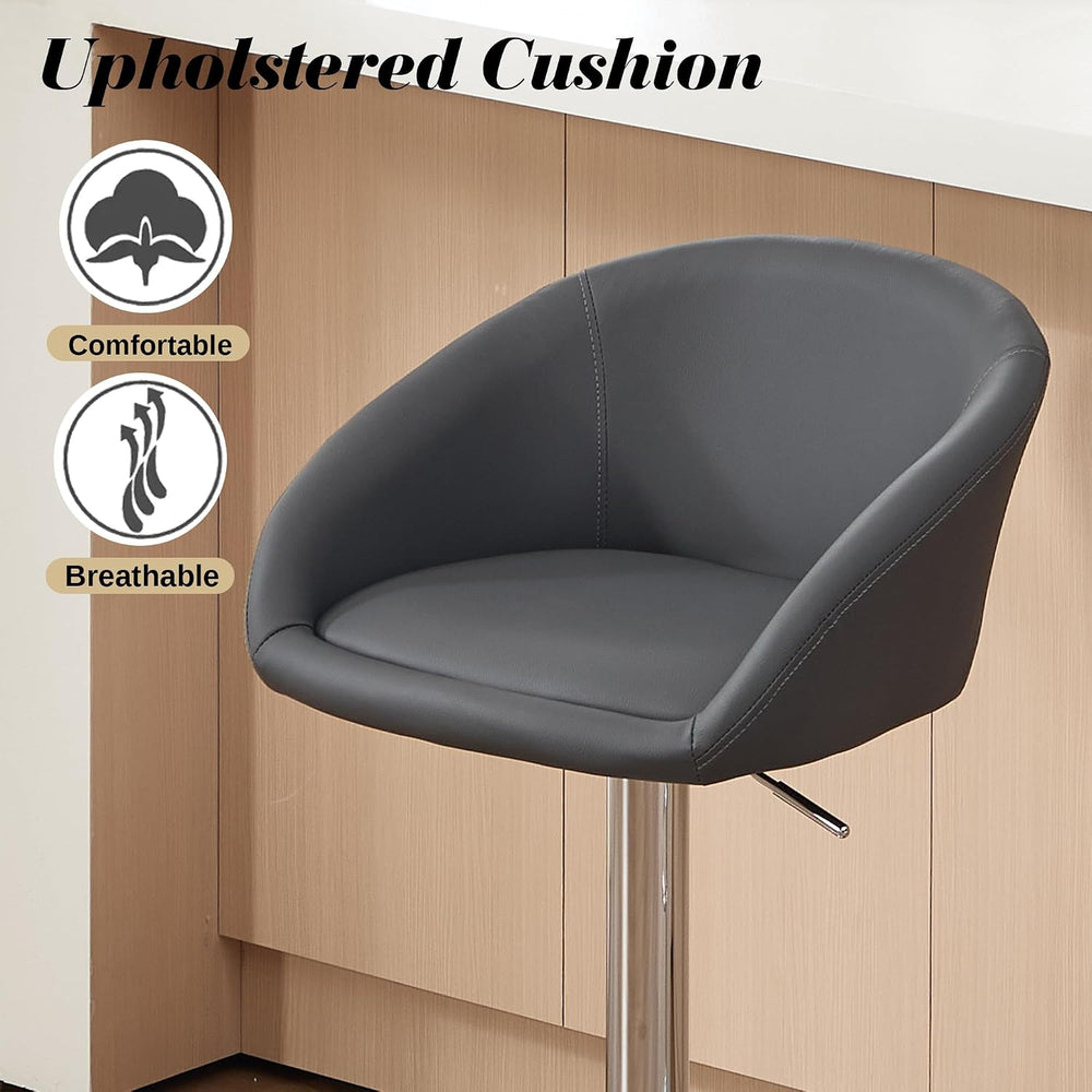 PU Leather Bar Stools Set of 2, Modern Swivel Barstools for Kitchen,Grey