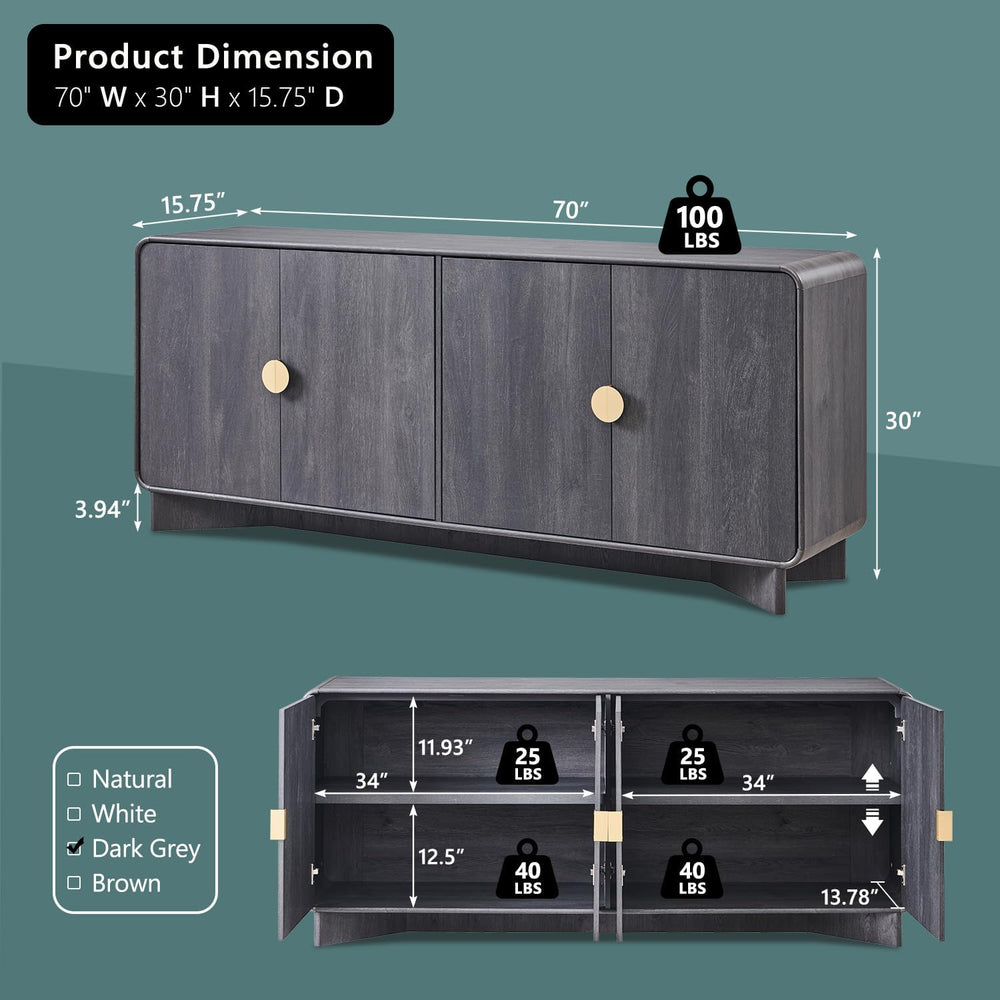 IFGET Modern Buffet Cabinet with Storage, 70" Sideboard Cabinet, Dark Grey