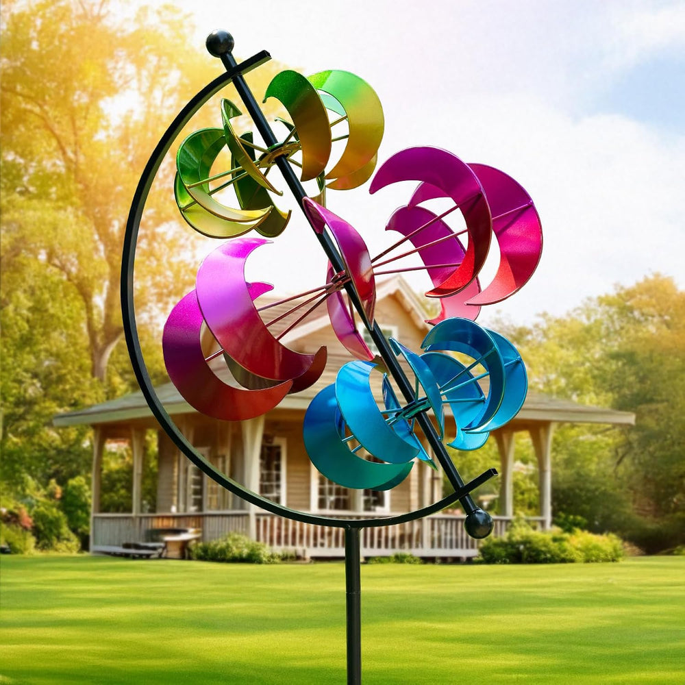Large Metal Wind Spinner for Garden and Yard – 63 Inch Kinetic Outdoor Sculpt...