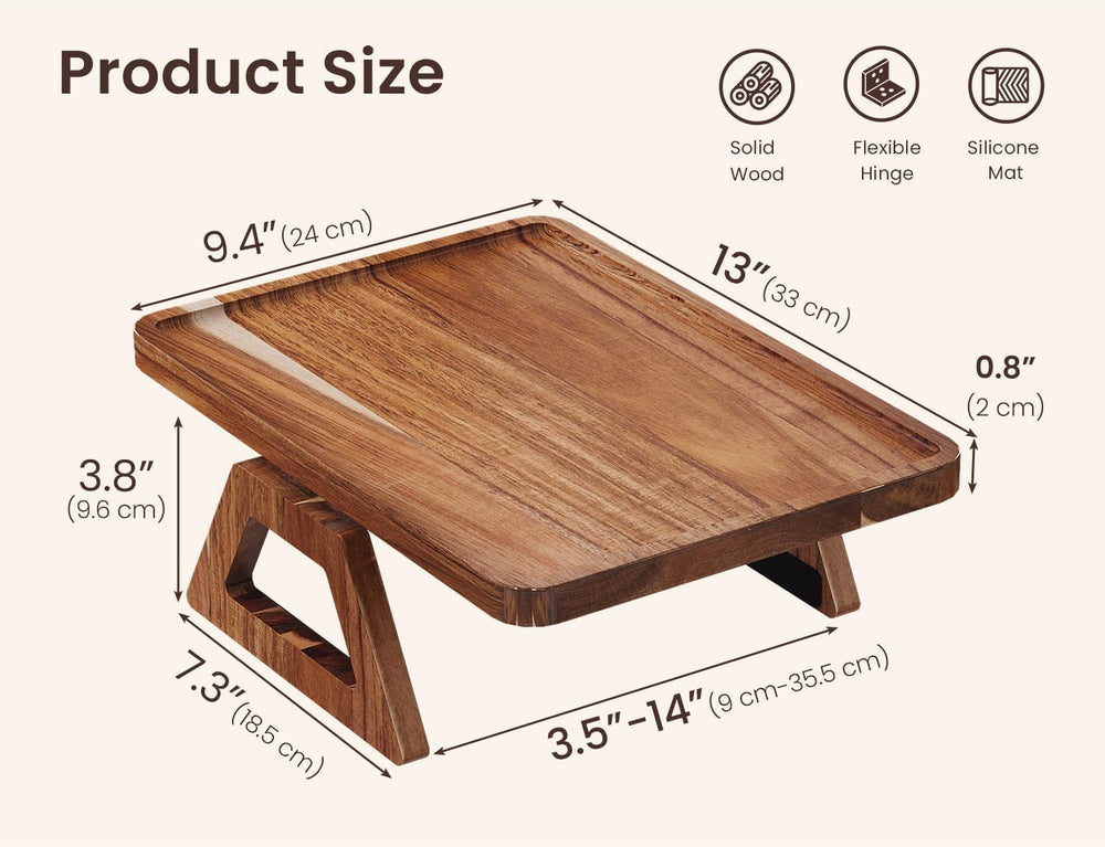 2 Packs Acacia Wood Couch Arm Tray，Folding Sofa Armrest Table