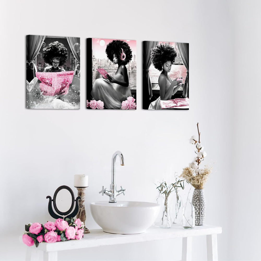 Apicoture Black Girl Wall Art Black and Pink Wall Art African American Women ...
