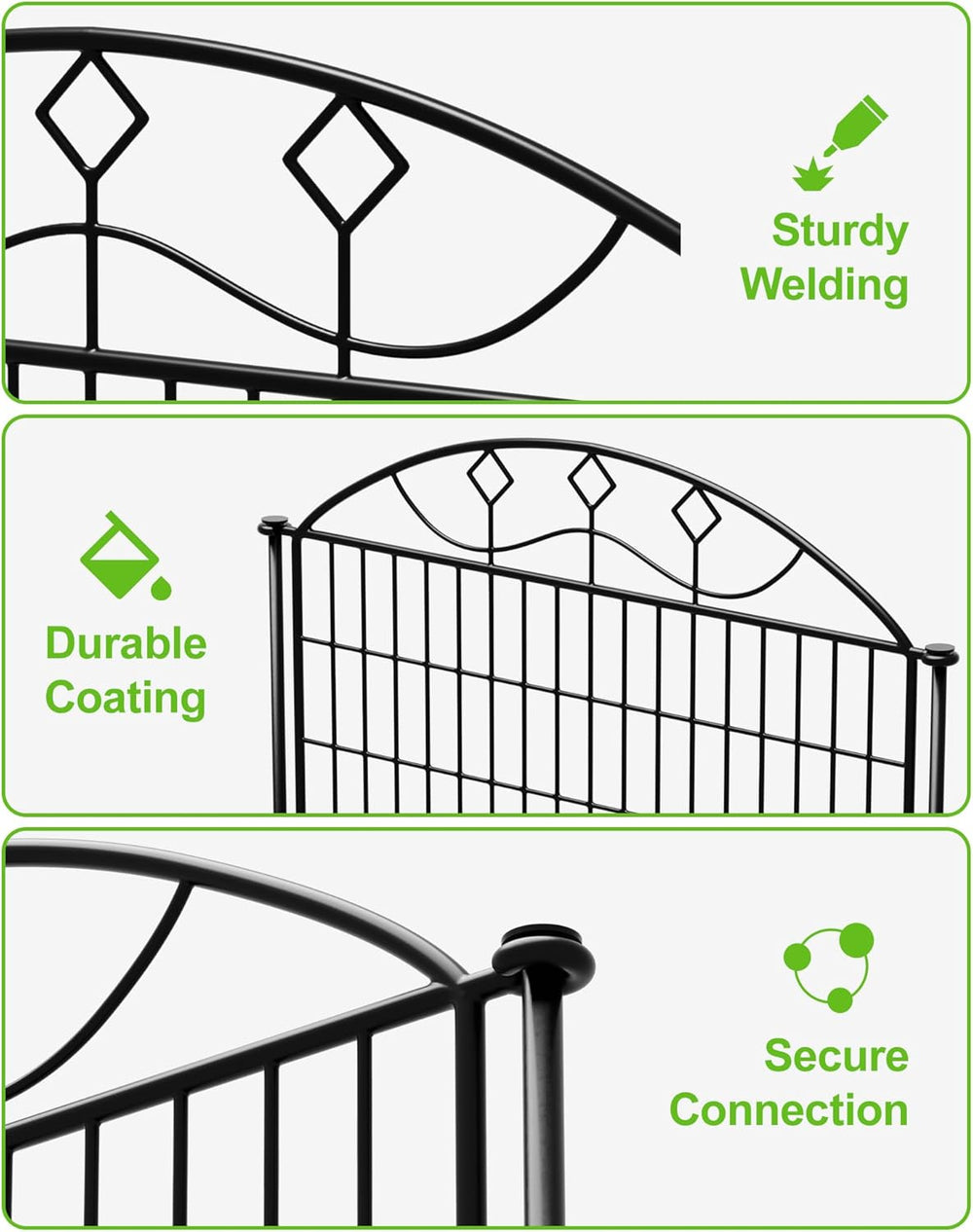 48in Extra Tall Garden Fence, 10-Panel Metal Animal Barrier, 24ft Long No Dig...
