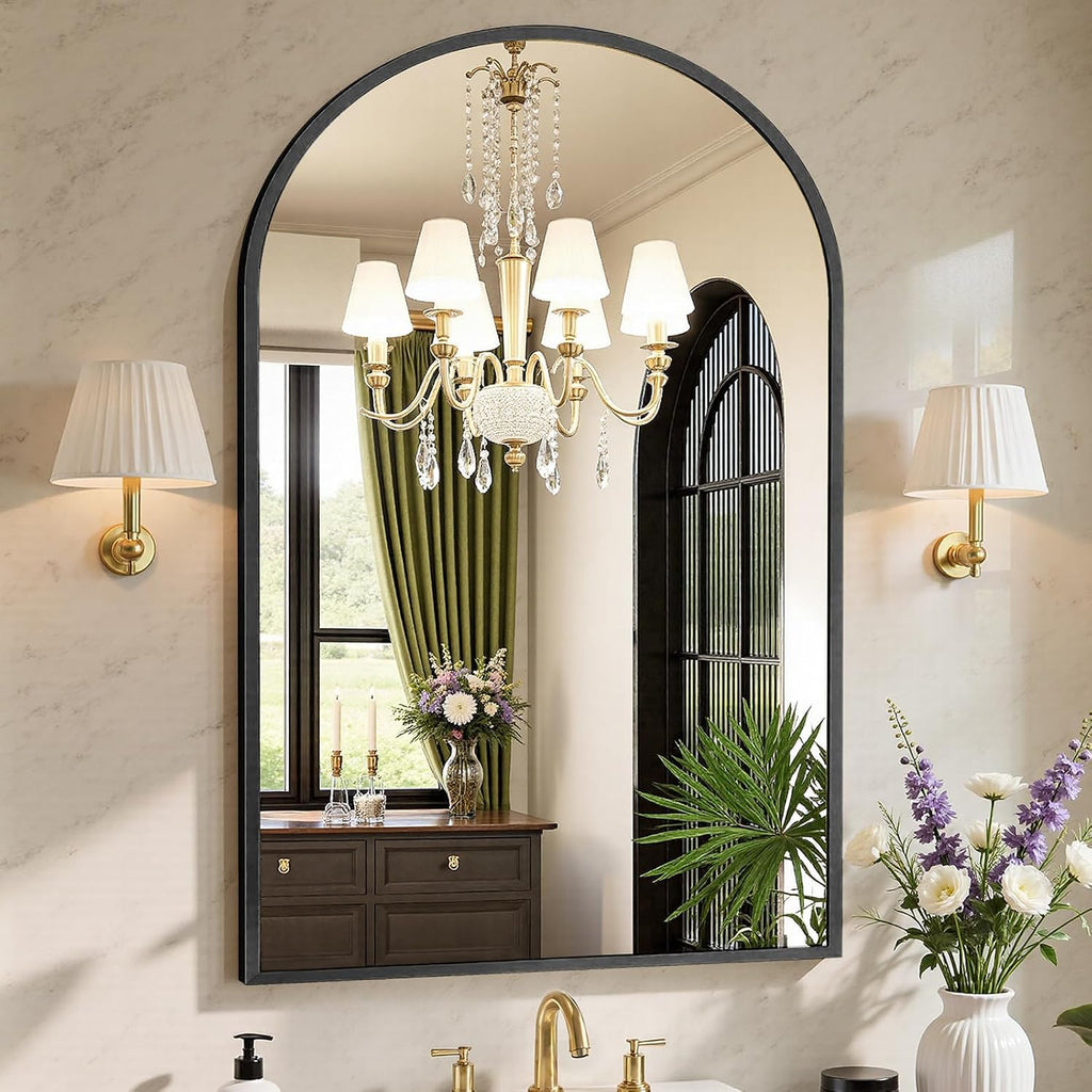 Sweetcrispy 26.5"x38" Arched Black Bathroom Mirrors for Wall, Bathroom Mirrors for Over Sink, Metal Framed with HD Shatter-Proof Glass for Entryway, Living Room, Bedroom, Home Decor