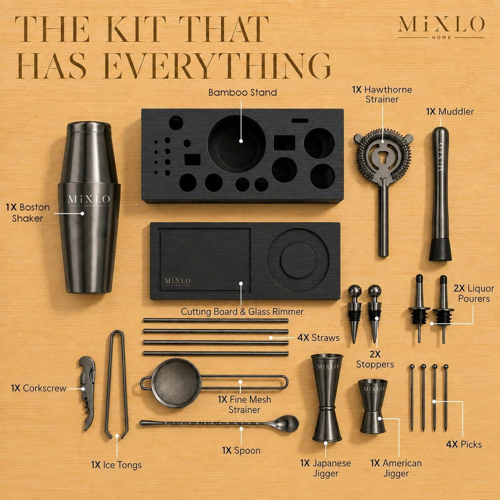 Mixology Bartender Kit - 22Pcs Bar Set Cocktail Shaker Set w Black Bar Cart A...