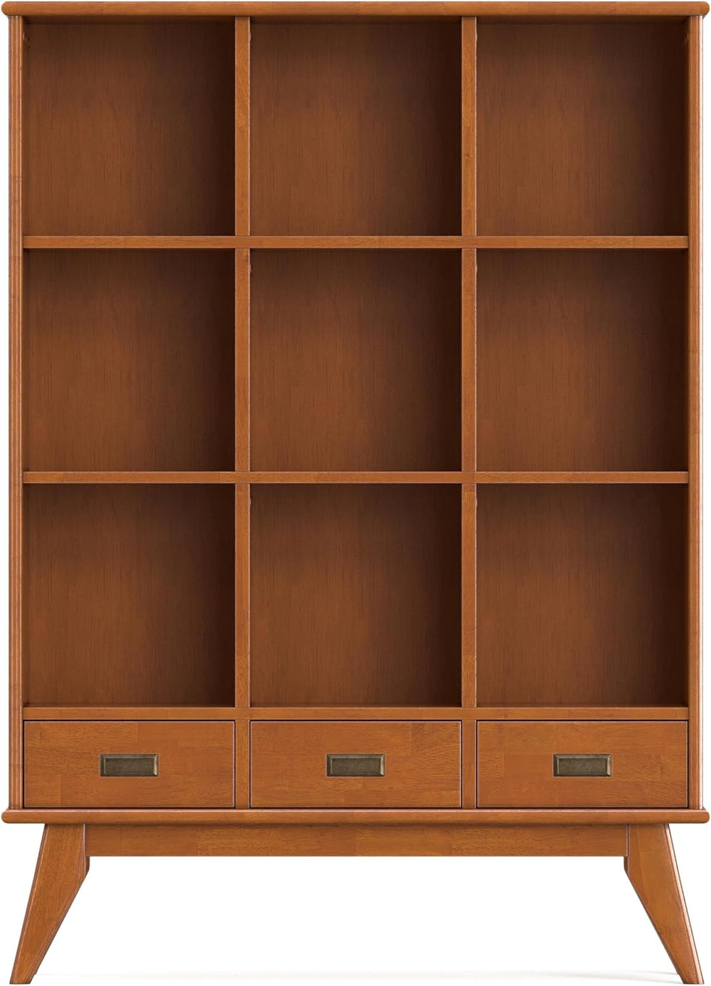 SIMPLIHOME Draper 58" Tall Solid Wood 9-Cube Bookcase in Teak Brown