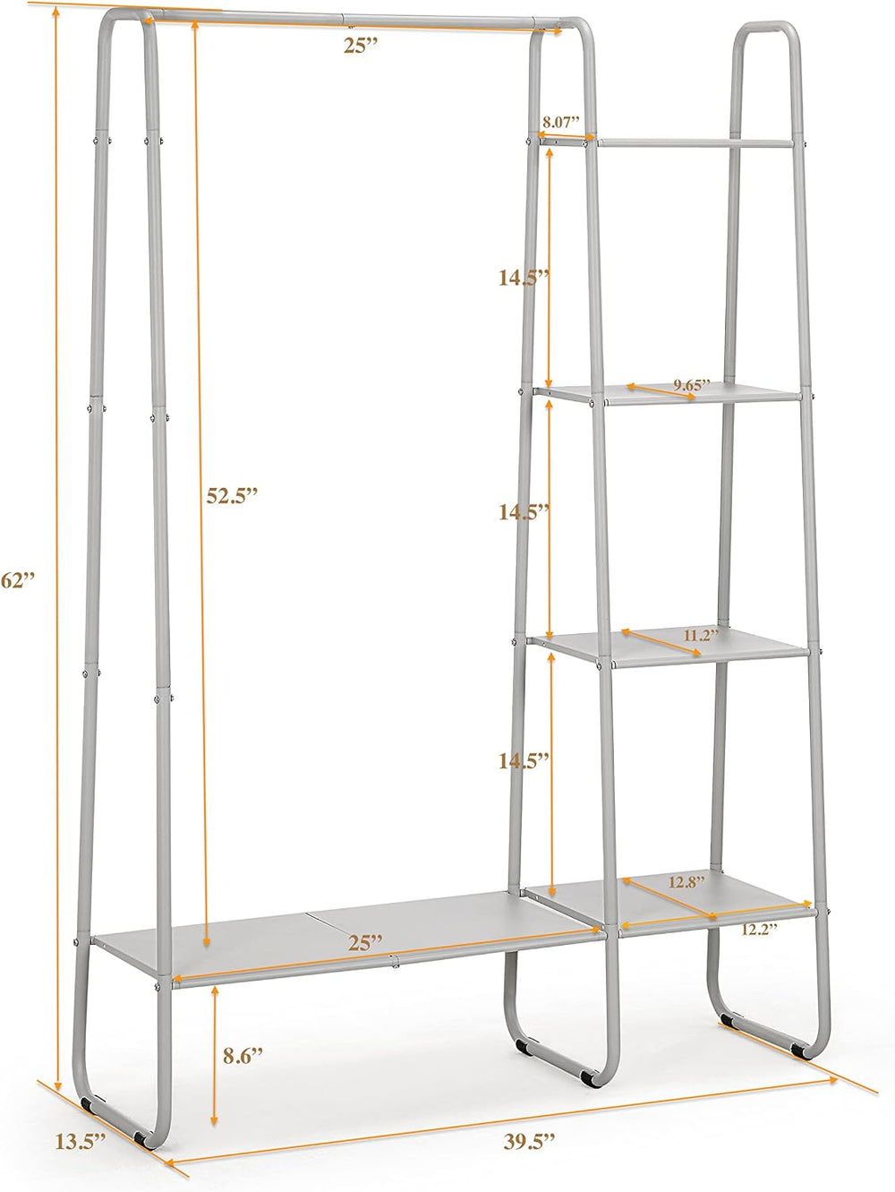 SunnyPoint Open Closet Garment Rack with 4-Tier Shelves & Bottom Storage ...