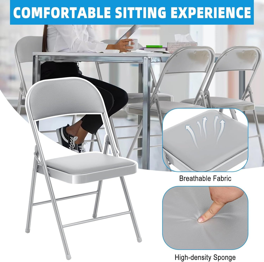 12 Pack Padded Folding Chairs, PU Leather Seat, 350 lb, Grey