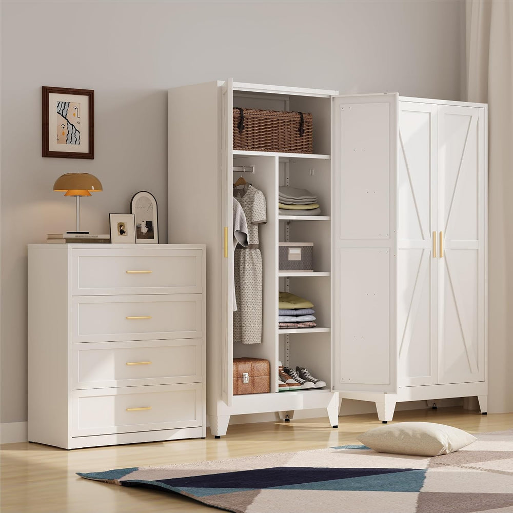 Metal Armoire Wardrobe Closet, Bedroom Armoires with Hanging Rod