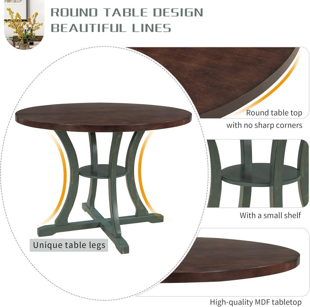 Harper & Bright Designs 5-Piece Round Table Set with Shelf, Wooden Family...