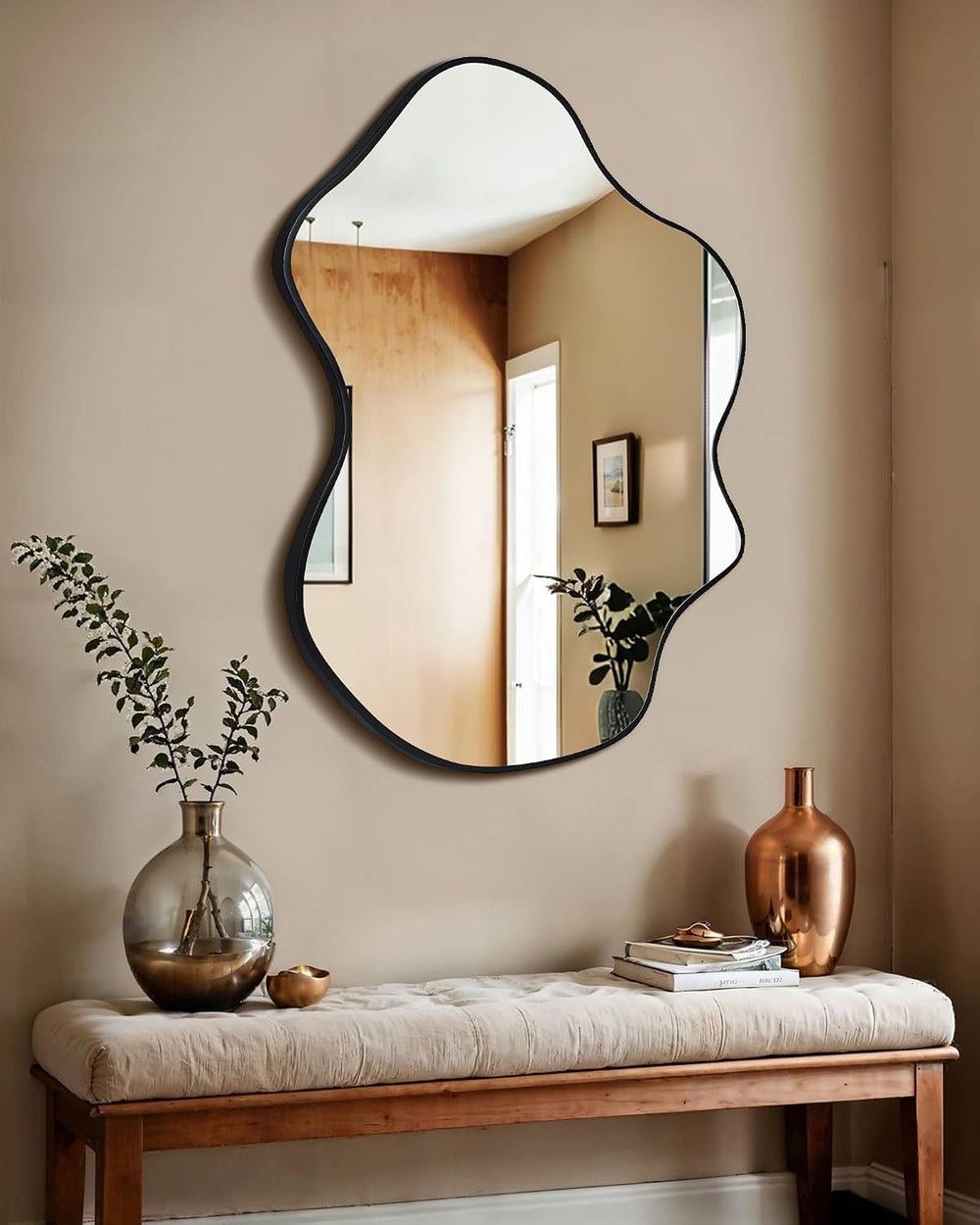 CULER Irregular Black Bathroom Wall Mirror,22 x 30 Inch Asymmetrical