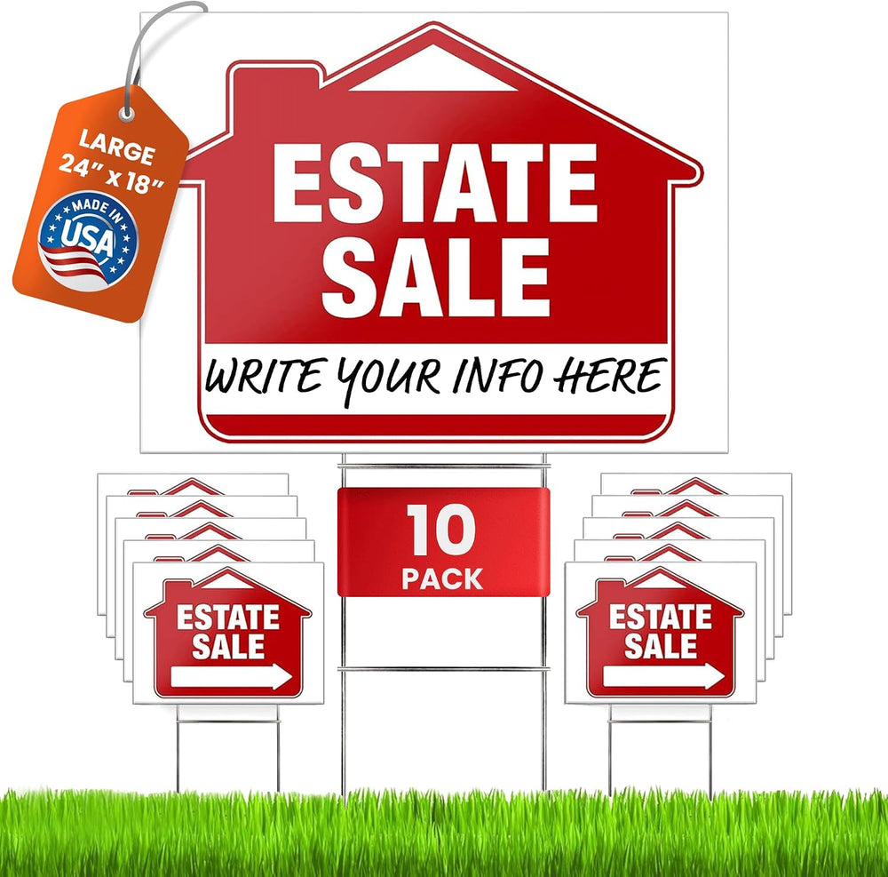 Estate Sale Signs (10 Pack) – Premium LARGE 24” x 18” Double-Sided with Heavy...