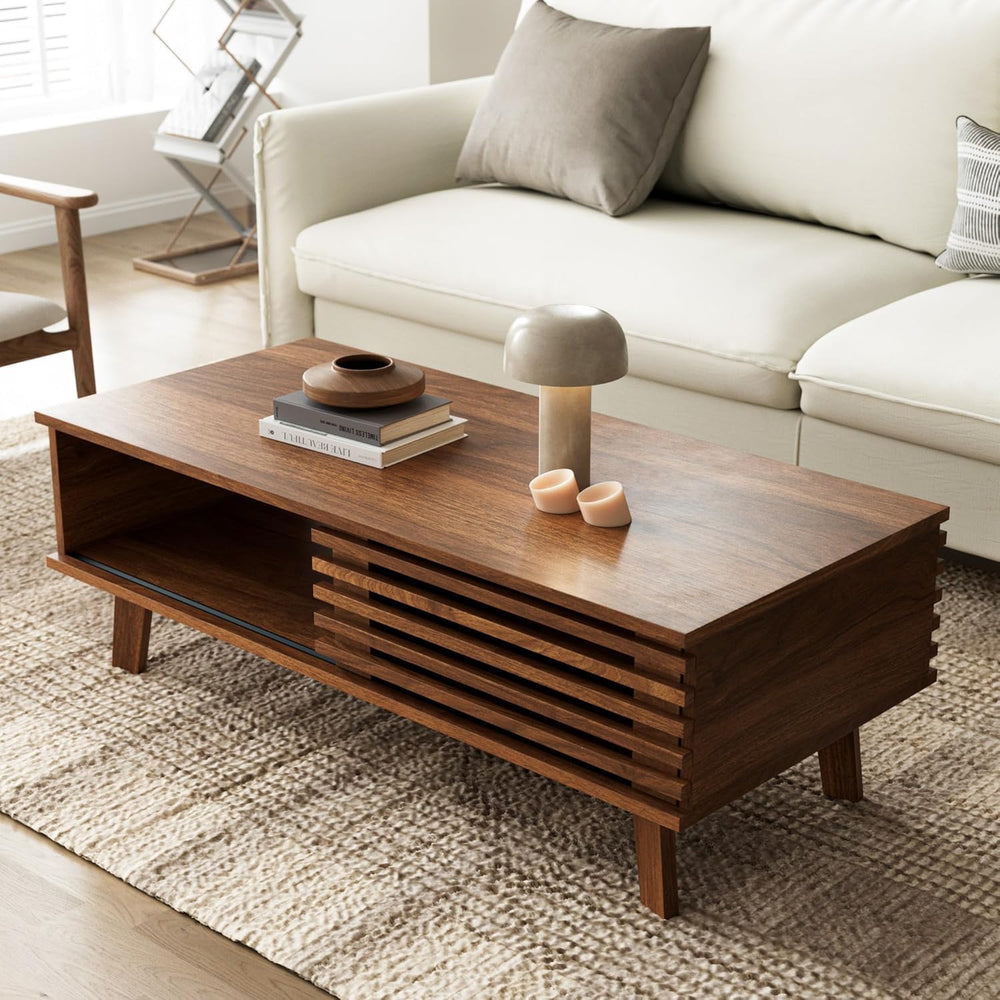 Furniway Mid Century Coffee Table Set, Living Room Table Set of 3 with Slidin...