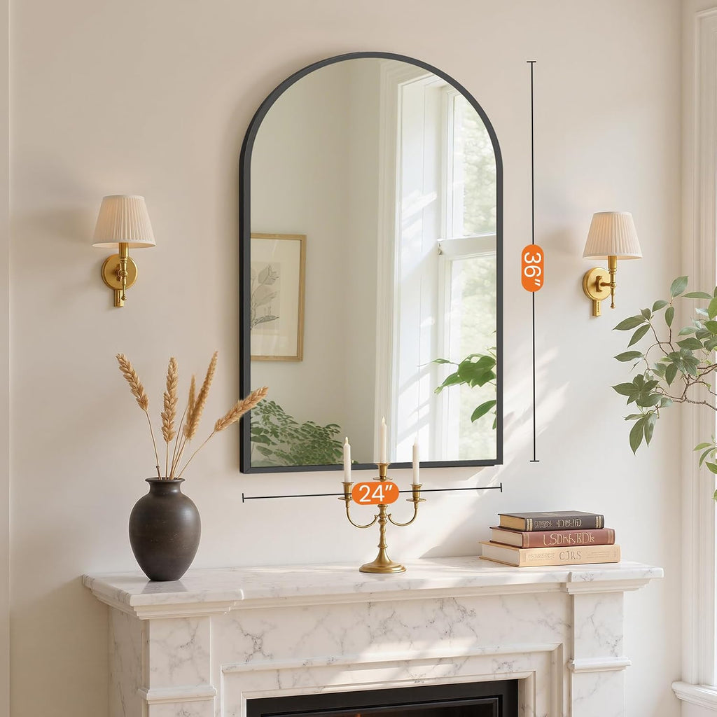 Sweetcrispy 24"x36" Arched Black Bathroom Mirrors for Wall, Vanity Mirror