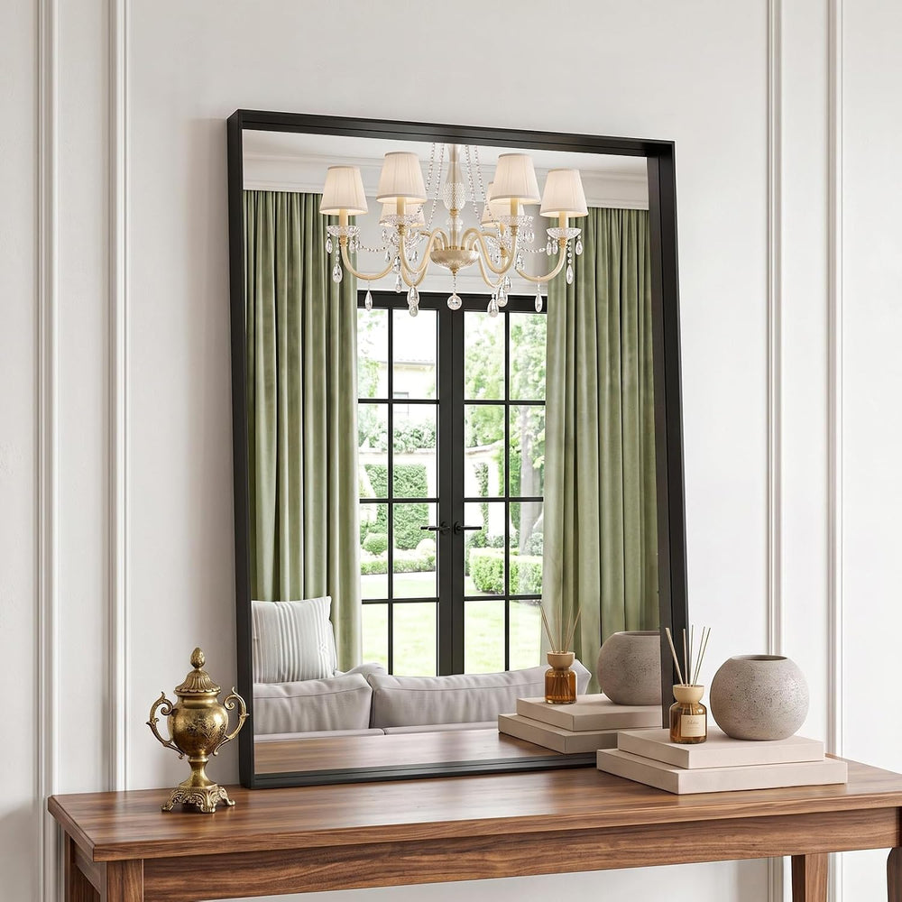 Bathroom Mirror 36x24 Inch, Black Metal Framed Mirror for Wall