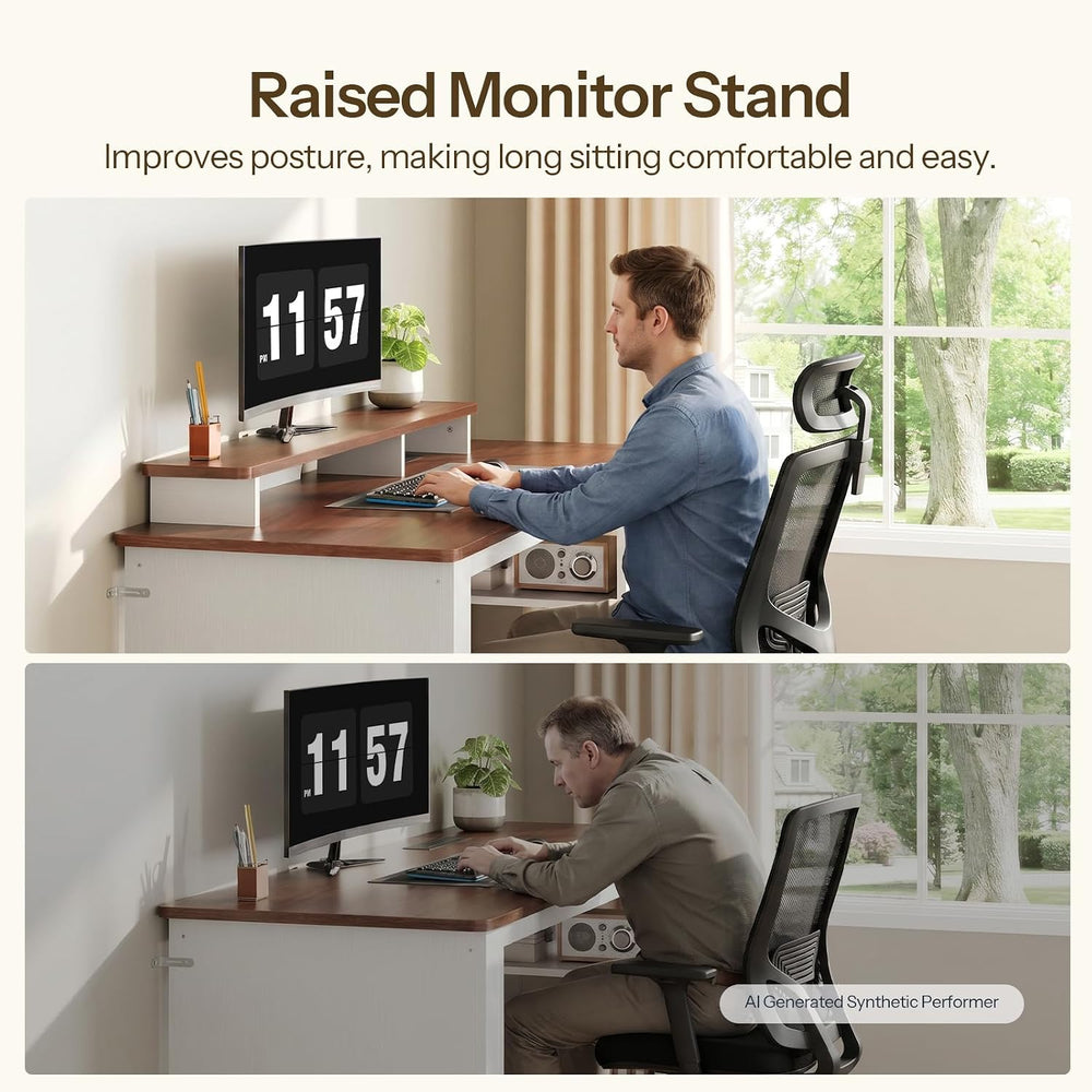 HOOBRO Computer Desk, Office Desk with Charging Station, Farmhouse Executive ...