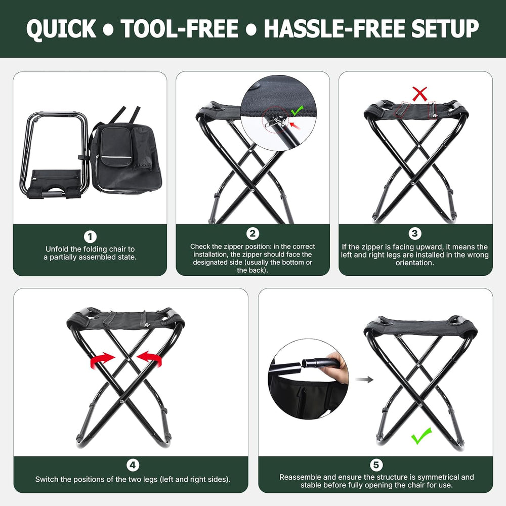 Folding Stool Backpack Cooler, Camping Fishing Chair for Beach, Travel