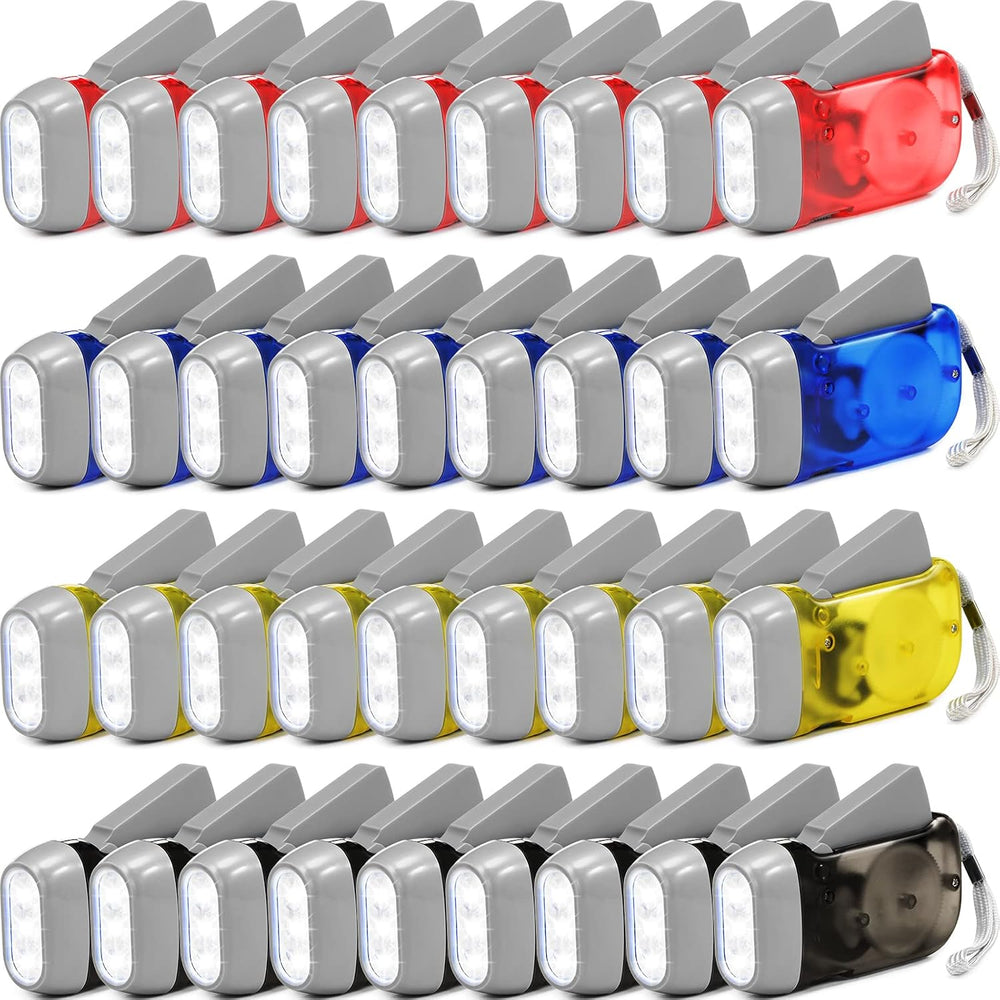 Treela 36 Hand Crank Flashlights,Yellow, Gray, Blue, Red