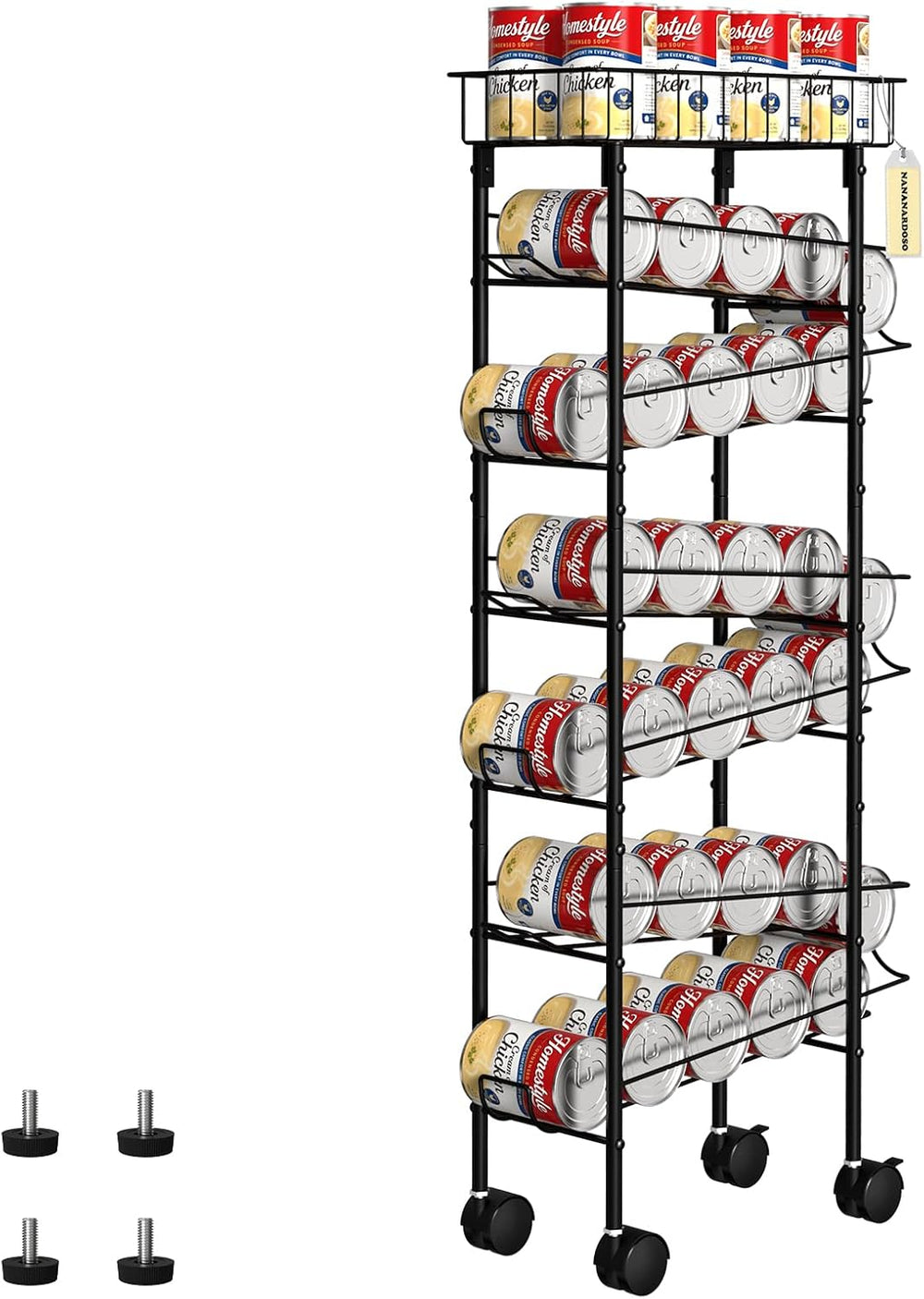 Slim Can Organizer Rack, Iron Narrow Soda Dispenser Holder with Wheels