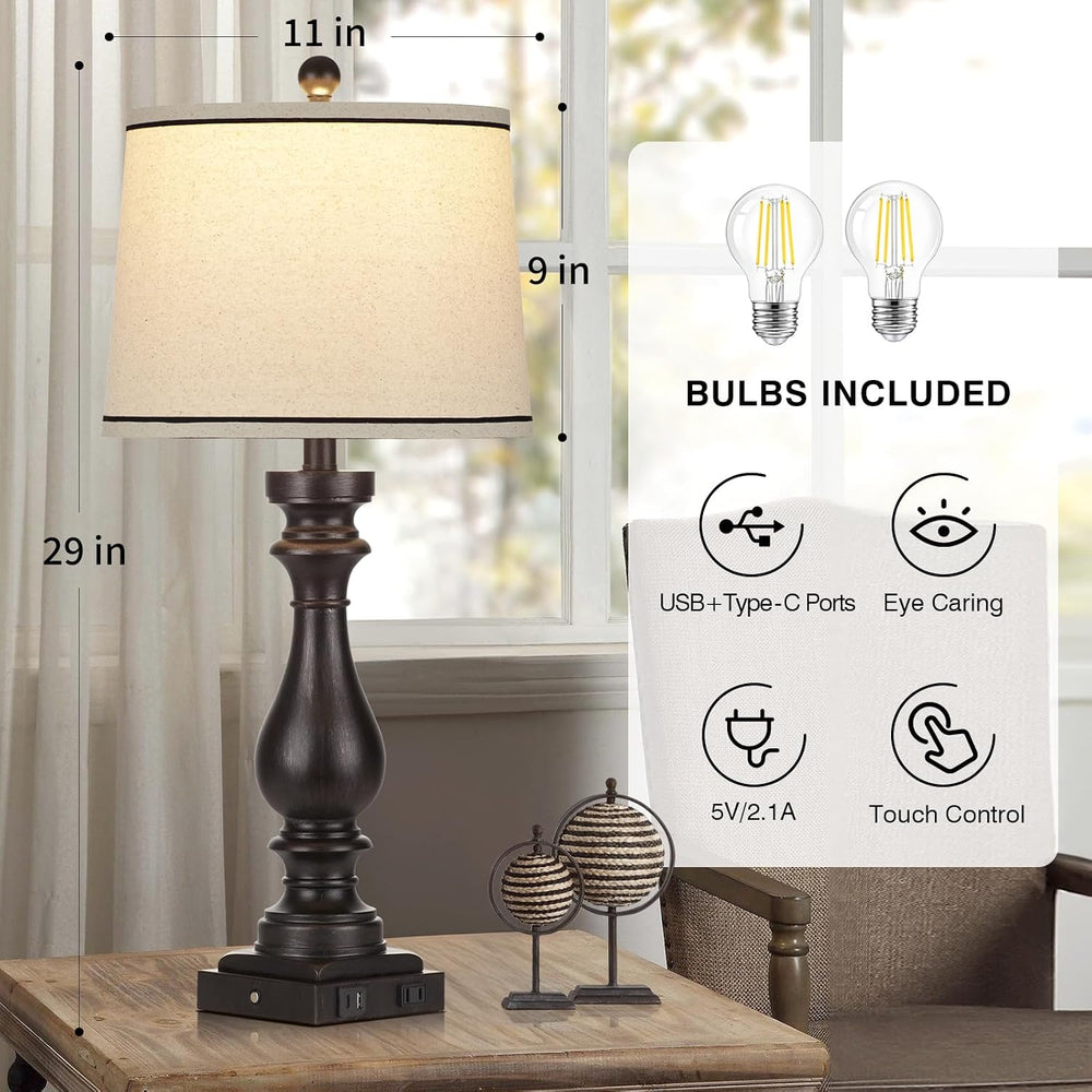 Table Lamps for Living Room,Vintage Bedside Nightstand Bedroom Lamp,Single