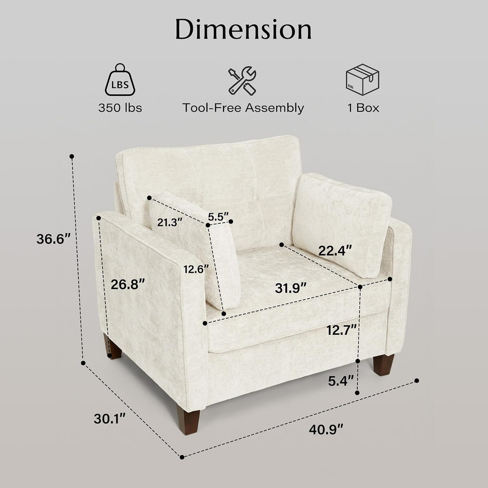 Luxury Oversized Accent Reading Chair for Living Room, 41", Chenille, Beige