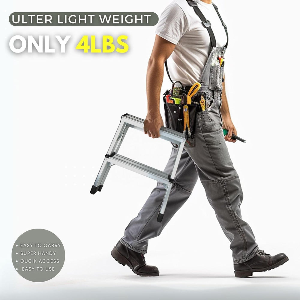 2 Step Ladder, Aluminum Folding Step Ladder, Portable Small Kitchen Step Stoo...