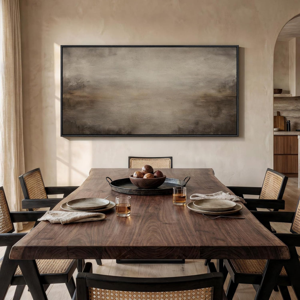 Large Framed Brown Abstract Wall Art for Living Room, Horizontal 30x60 In