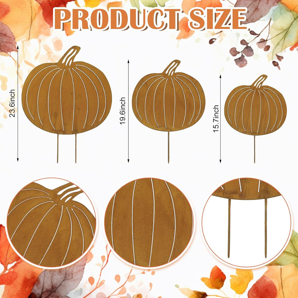 GlikCeil 3 Pcs Fall Decor Outdoor Rustic Pumpkin Stakes, Fall, Rustic