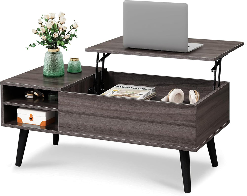 WLIVE Lift Top Coffee Table with Hidden Storage, Adjustable Shelf, Grey